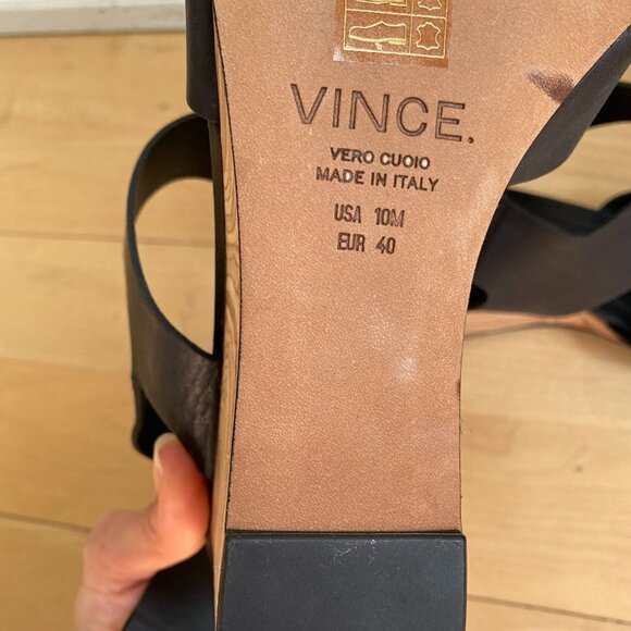 VINCE New Black "Gwyn" Leather Wedge 10 Slingback - Picture 7 of 8